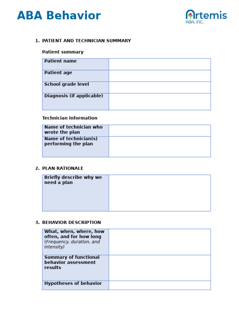 ABA Behavior Intervention Plan Template | PDF | Psychological Theories ...