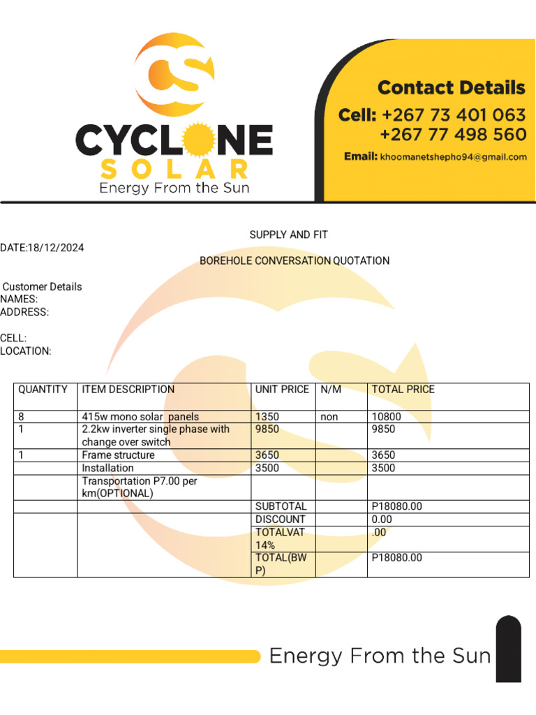 Solar Panel Installation Quotation | PDF