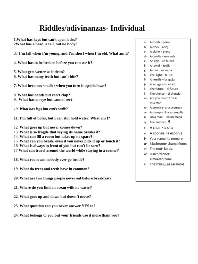 Riddles Exercises | PDF