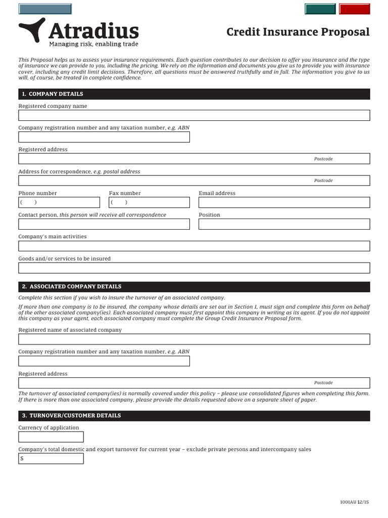 Credit Insurance Proposal Form | PDF | Insurance | Business