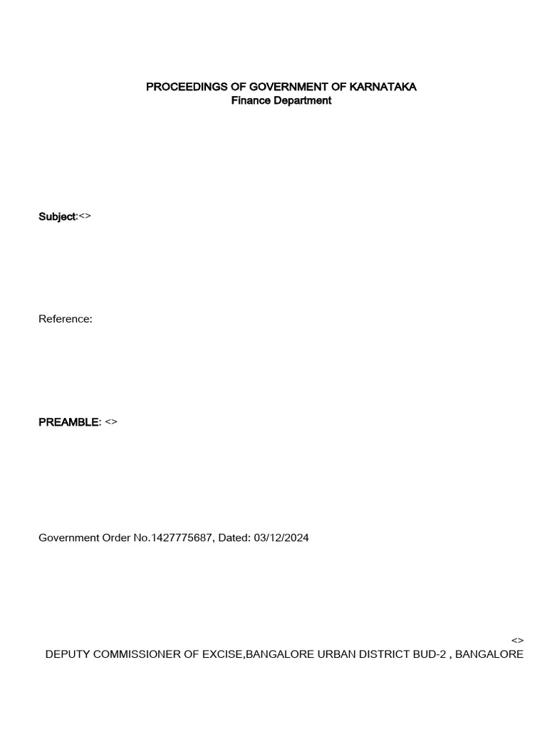 Karnataka Finance Department Order | PDF