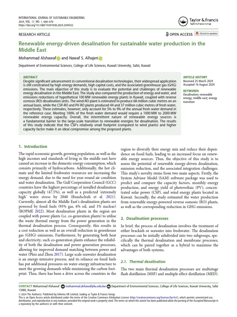 Renewable Energy for Desalination in the Middle East | PDF ...