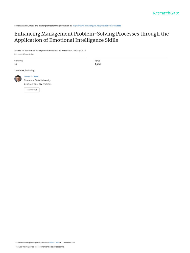 Enhancing Management Problem-Solving Processes THR | PDF | Emotional ...