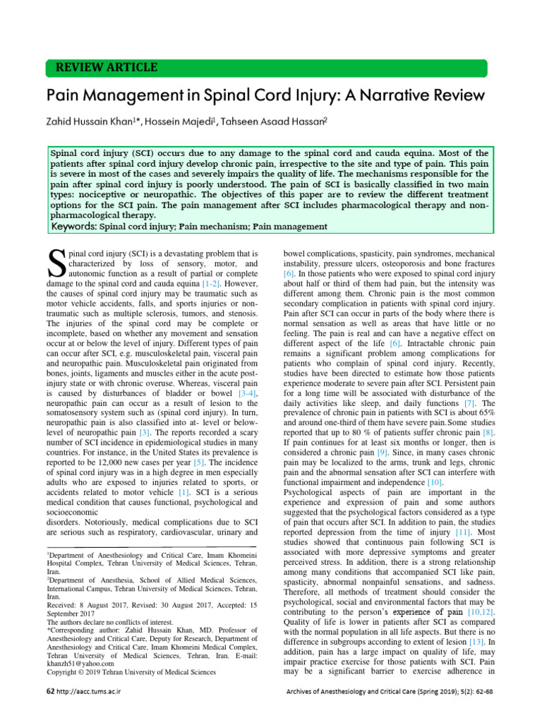 Pain Management in Spinal Cord Injury A | PDF | Analgesic | Pain