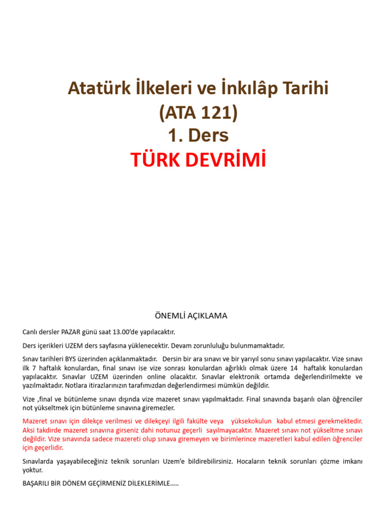 ATA121 01 DERS Turk Devrimi | PDF