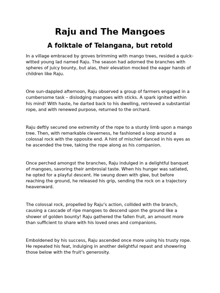 Raju and The Mangoes: A Folktale of Telangana, But Retold | PDF