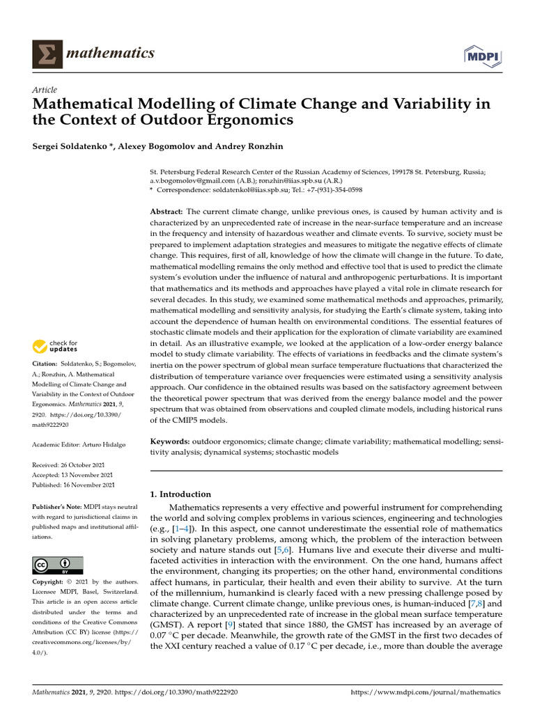 Mathematics 09 02920 v2 | PDF | Climate | Sensitivity Analysis