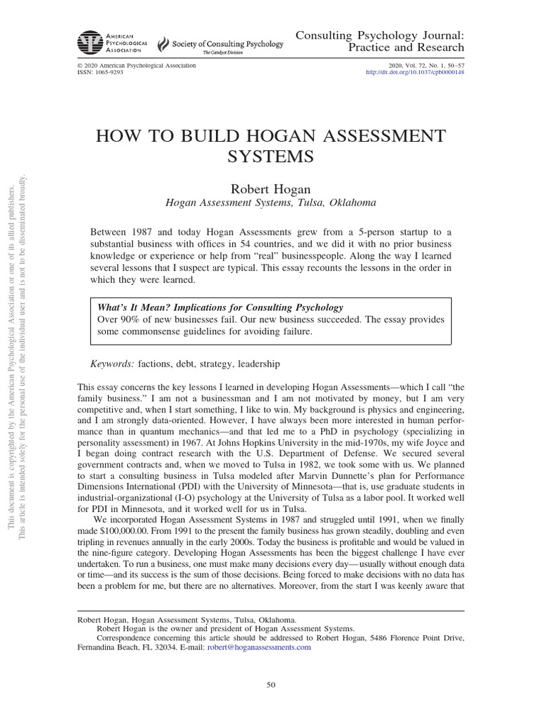 How To Build Hogan Assessment | PDF | Cost Of Living | Equal Employment ...