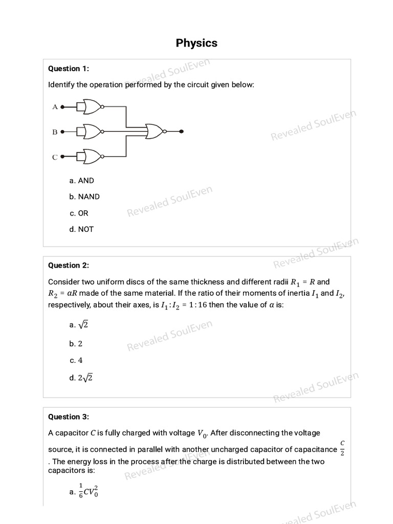 Physics Exam Questions and Answers | PDF | Capacitor | Diffraction