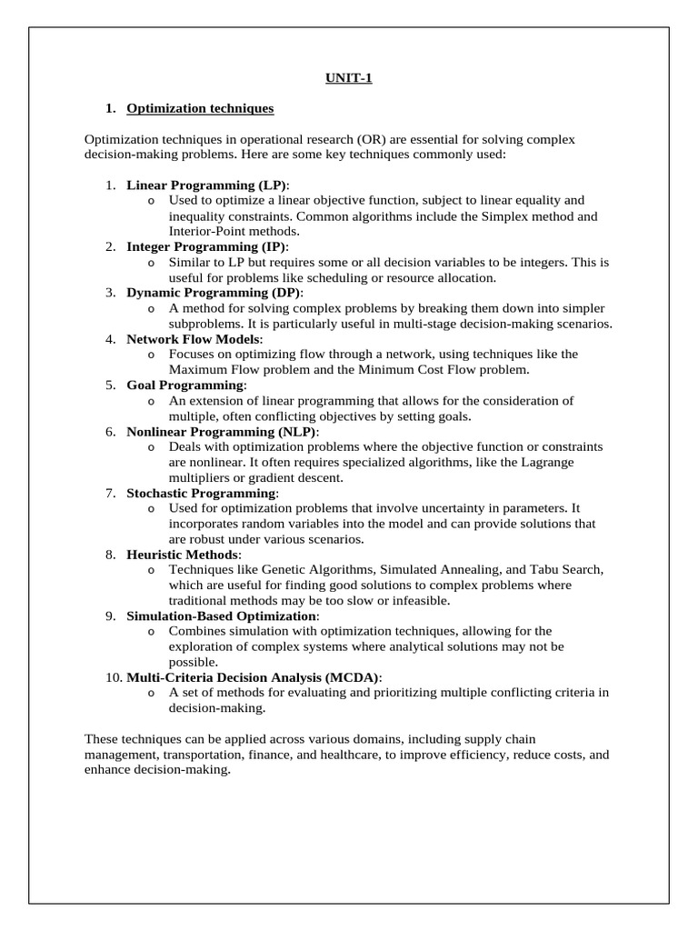OR UNIT -1 | PDF | Mathematical Optimization | Linear Programming