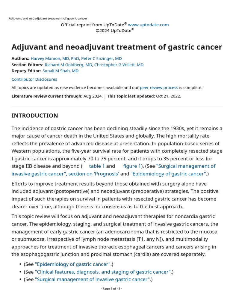 Adjuvant and Neoadjuvant Treatment of Gastric Cancer | PDF | Cancer ...