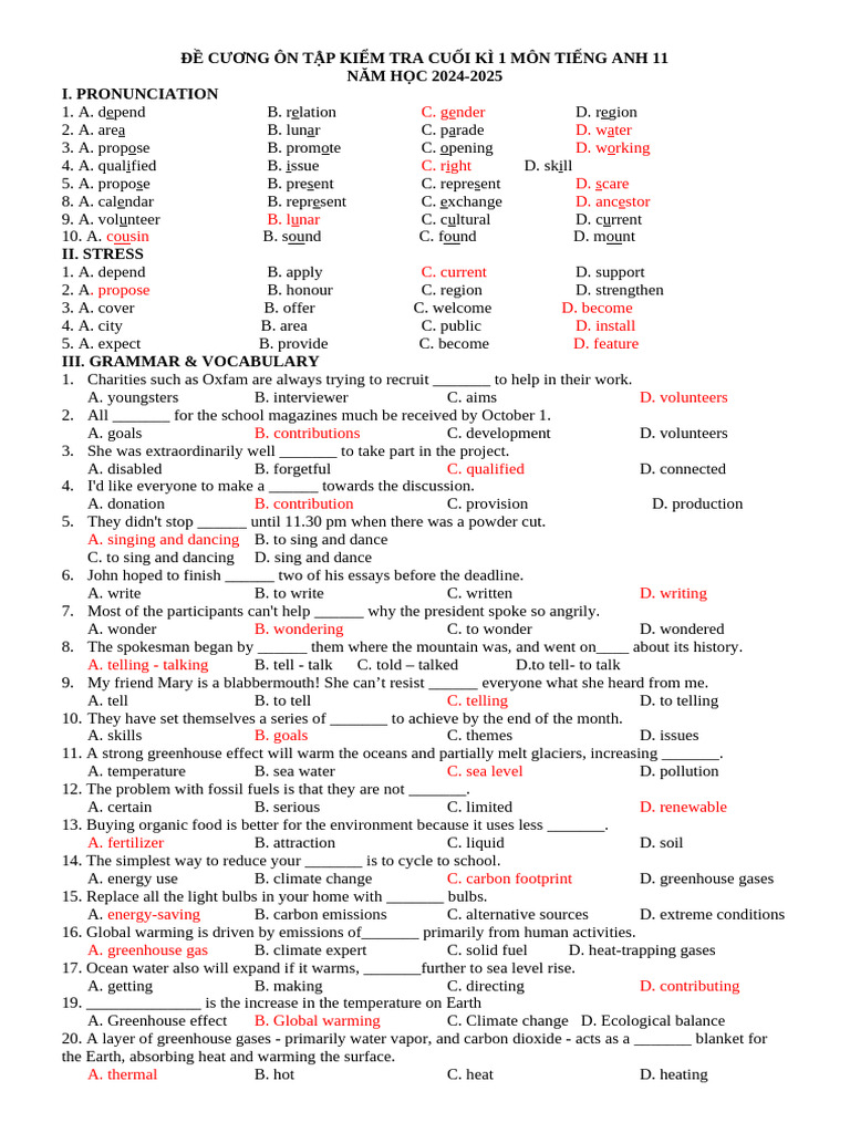 ĐỀ CƯƠNG CK 1 NH 24-25 | PDF | Climate Change | Natural Environment