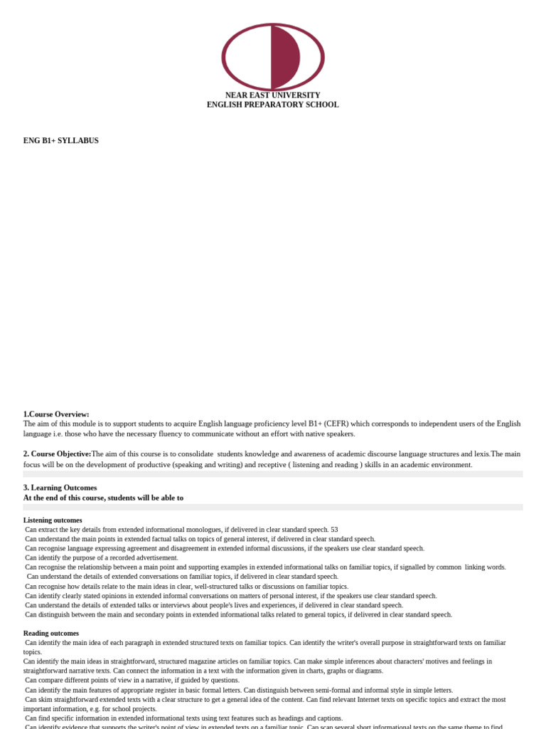 B1+ English Syllabus: Course Overview & Outcomes | PDF | Learning ...