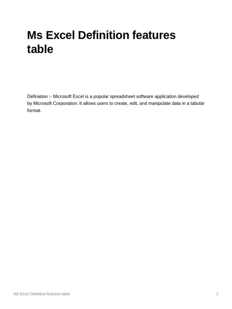 Ms Excel Definition Features Table | PDF