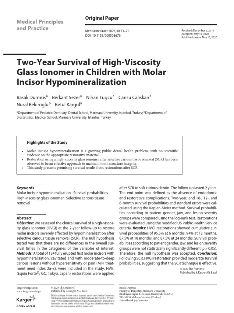 Two-Year Survival of HVGI in MIH Children | PDF | Human Tooth | Dentistry