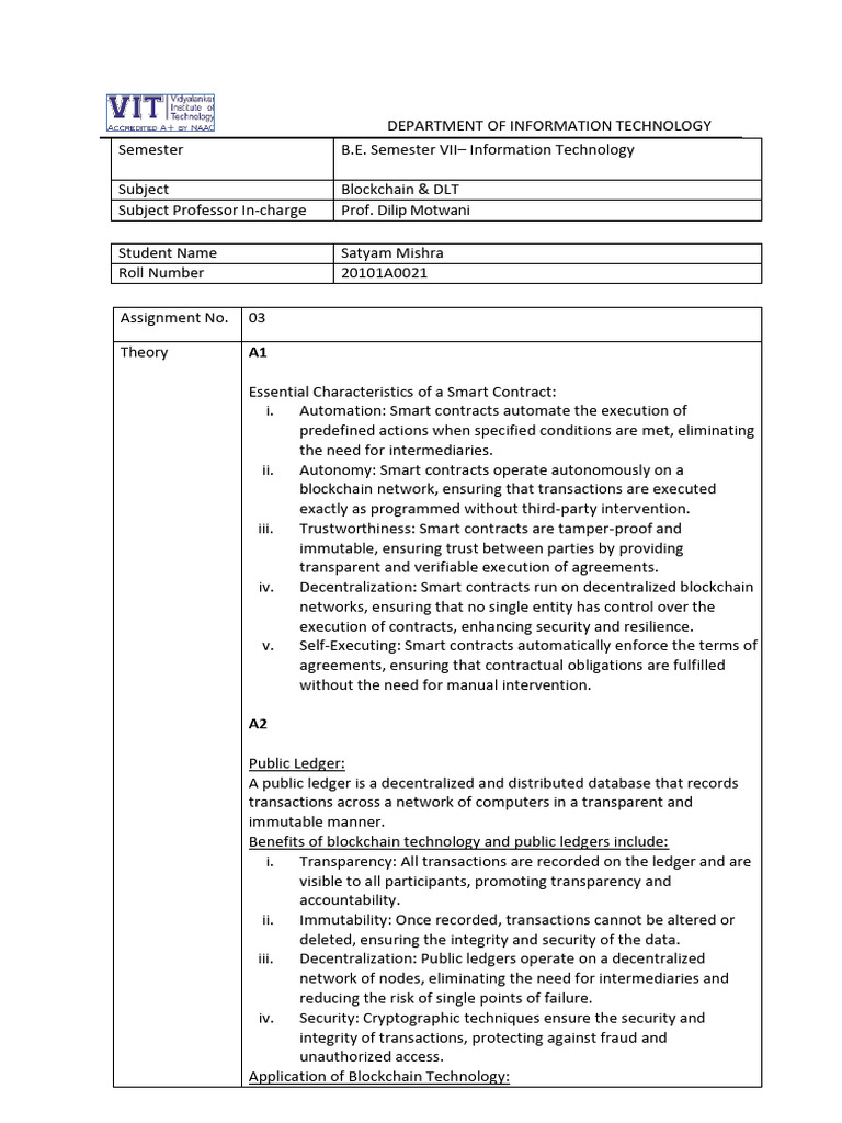Smart Contracts and Blockchain Applications | PDF