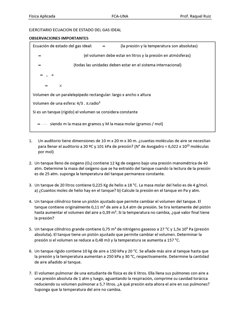 Ecuacion Del Gas Ideal | PDF | Mole (Unidad) | Presión