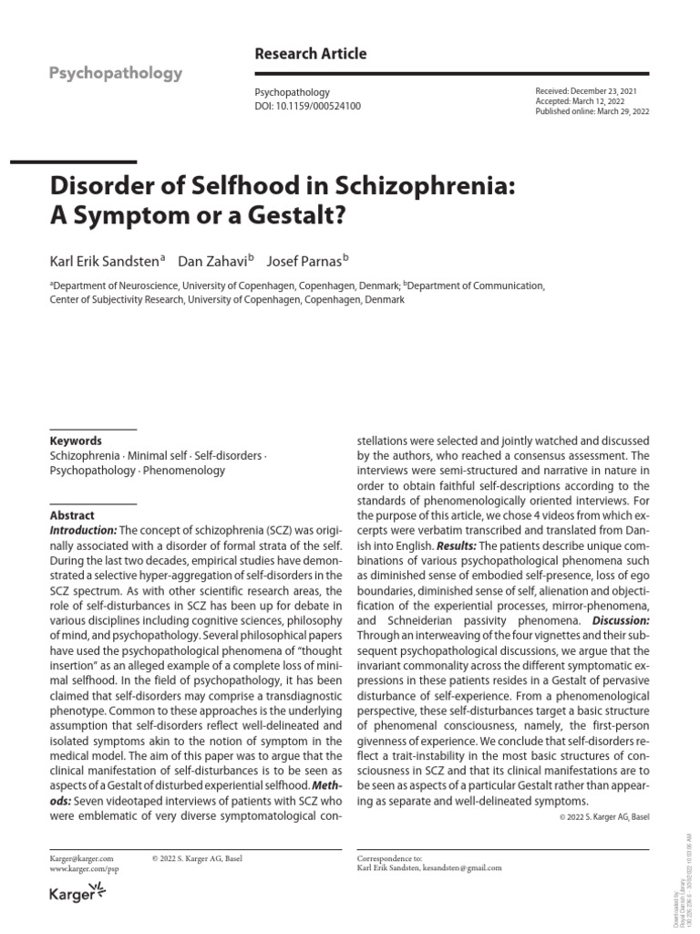 Disorder of Selfhood in Schizophrenia A | PDF | Schizophrenia | Self