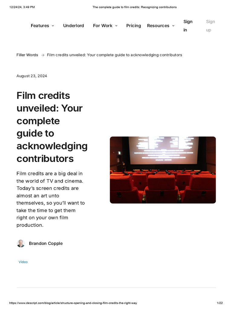 The Complete Guide To Film Credits - Recognizing Contributions | PDF ...