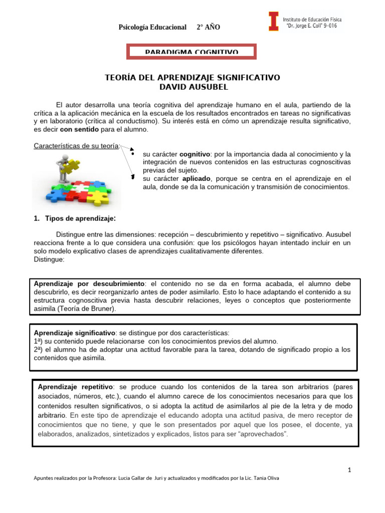 Teoría del Aprendizaje Significativo de Ausubel | PDF | Aprendizaje ...
