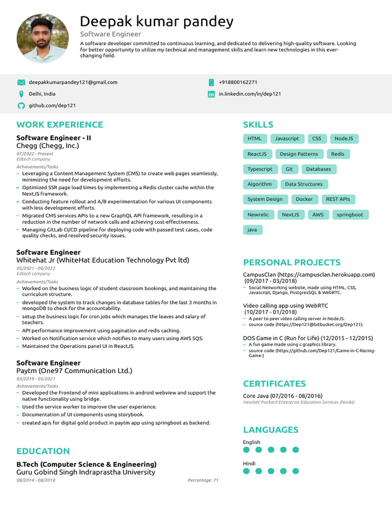 deepak_resume | PDF | Computer Science | Software Development