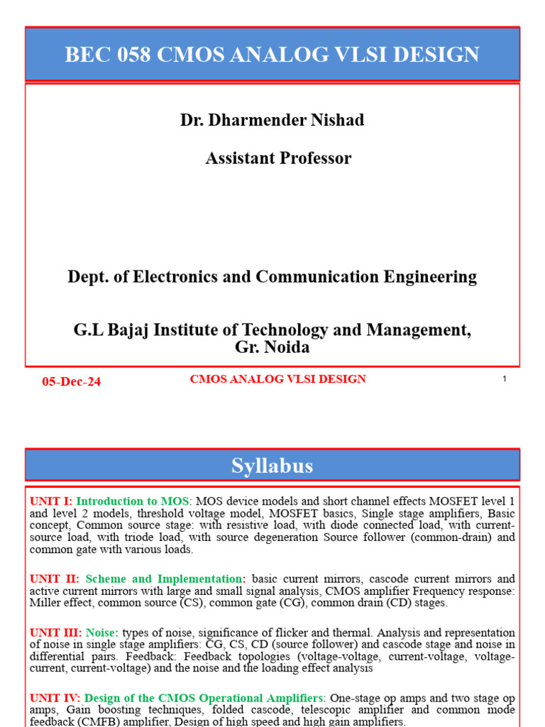 CMOS Analog VLSI Design Overview | PDF | Mosfet | Field Effect Transistor