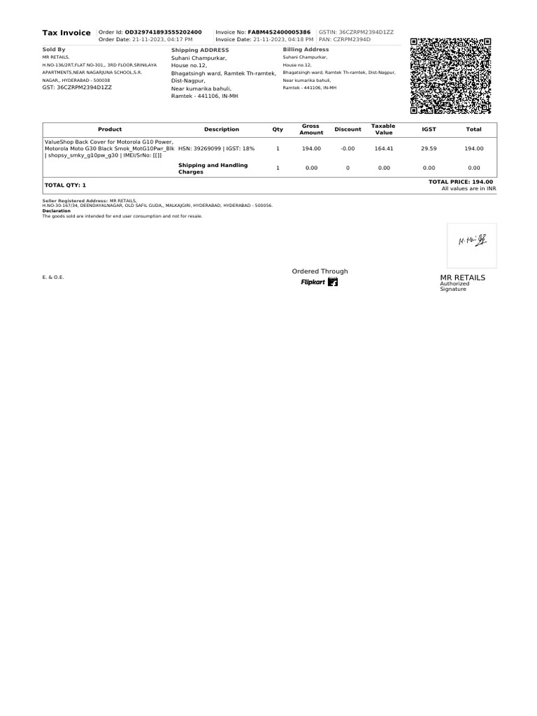 Tax Invoice for Order OD329741893555202400 | PDF | Economies | Government