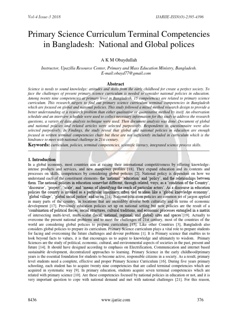 Bangladesh Primary Science Curriculum Competencies | PDF | Science ...
