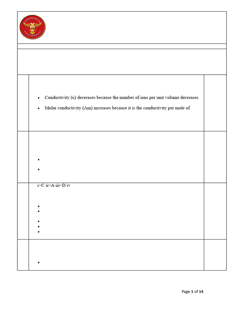 Chemistry Marking Scheme for Pre-Board Exam | PDF | Chemical Reactions ...