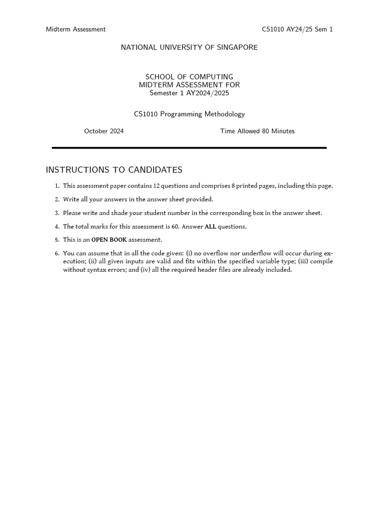 CS1010 Midterm Assessment Guide | PDF | Body Mass Index | Applied ...