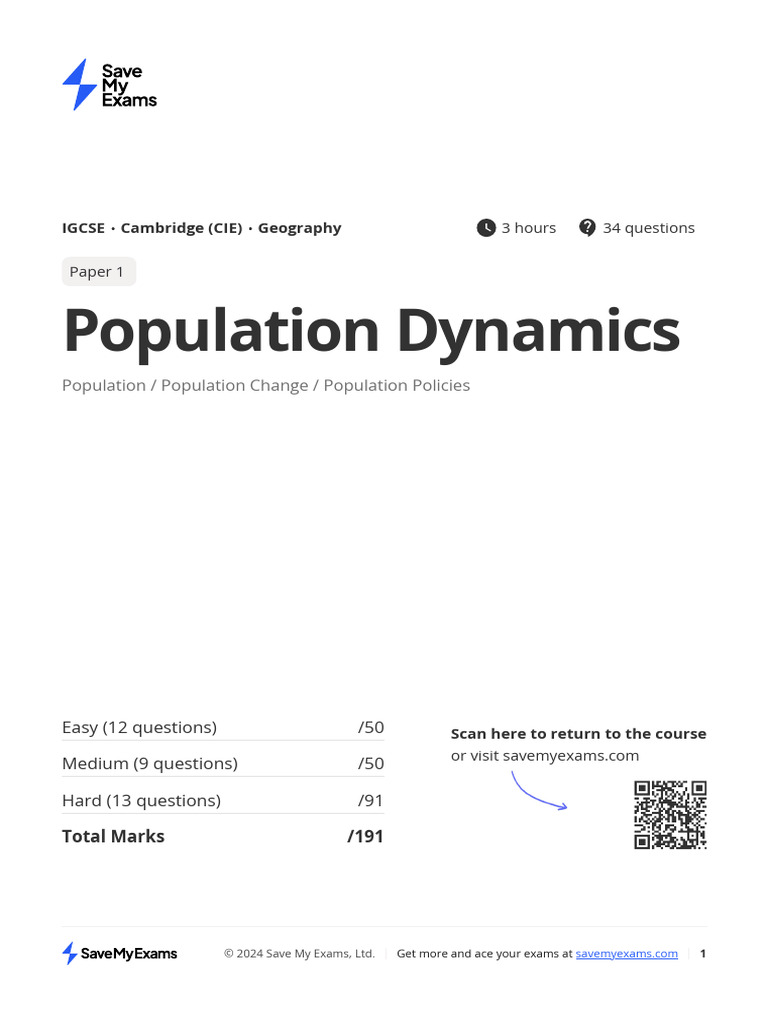 IGCSE Geography: Population Dynamics Exam | PDF | Population ...