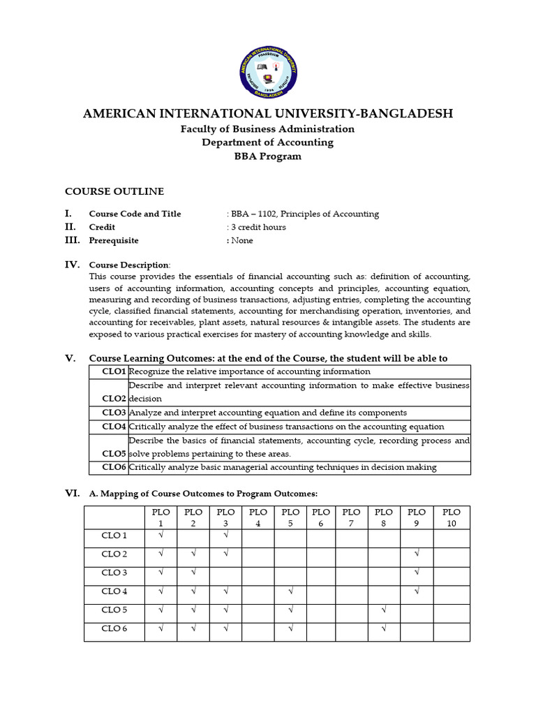 (BBA ACC Core OBE CO) Principles of Accounting (G & N) | PDF | Debits ...