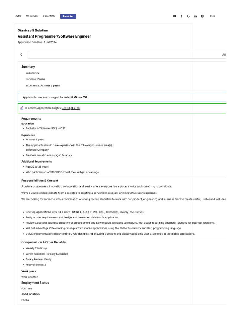 Assistant Programmer - Software Engineer - Giantssoft Solution | PDF ...