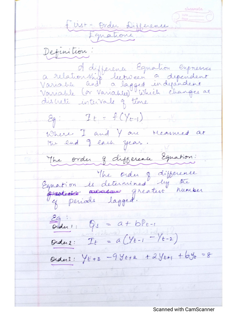 First Order Difference Equations - CJ | PDF