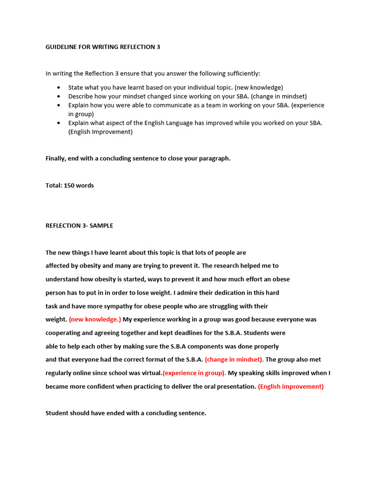 Guideline For Writing Reflection 3 | PDF
