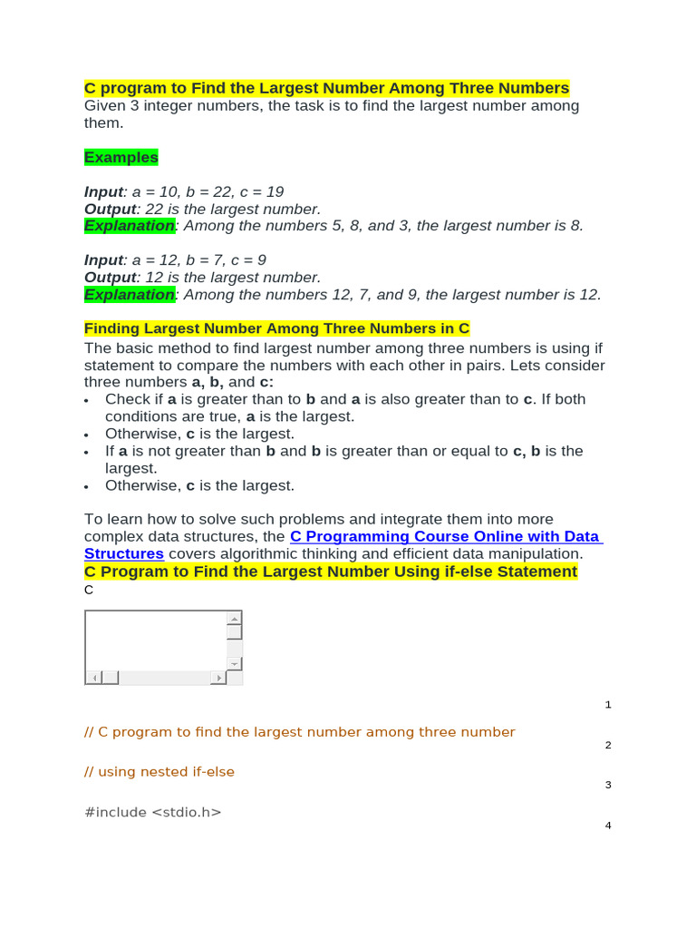 1. Write a C++ Program to Find the Greatest of the Three Numbers. | PDF ...