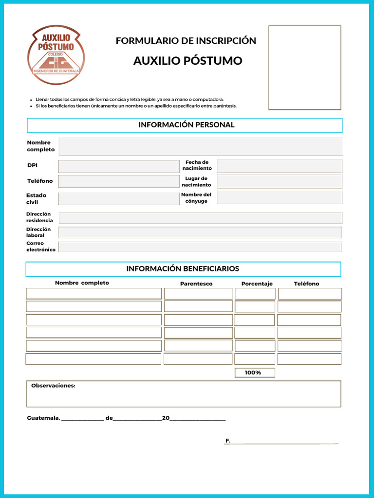Formulario de Inscripción Auxilio Póstumo | PDF