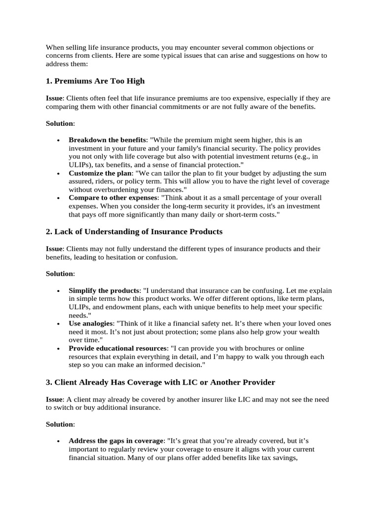 Overcoming Life Insurance Sales Objections | PDF | Life Insurance ...
