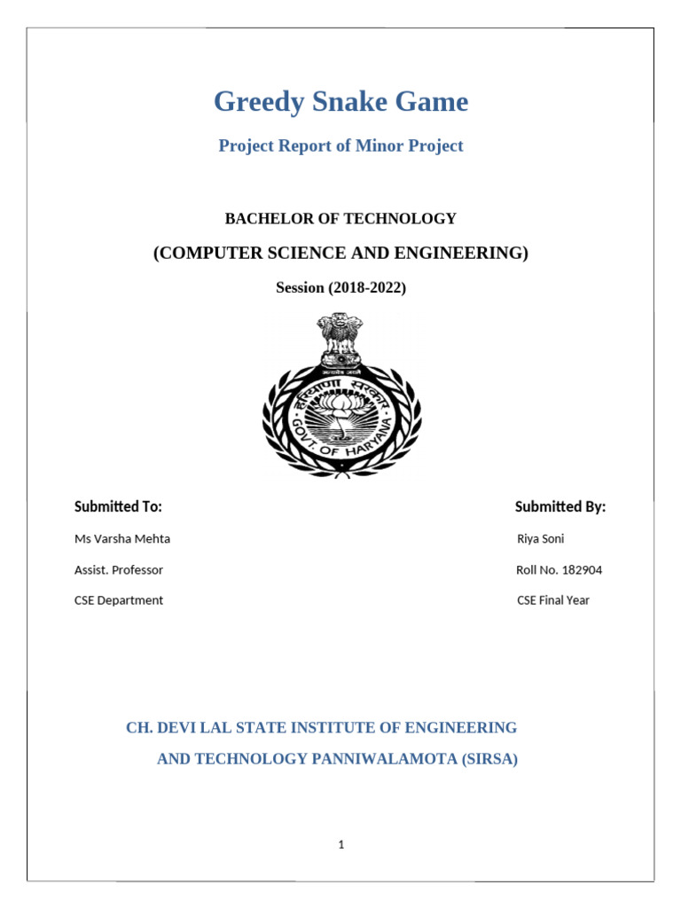 Greedy Snake Game Project Report | PDF | Software Testing | World Wide Web