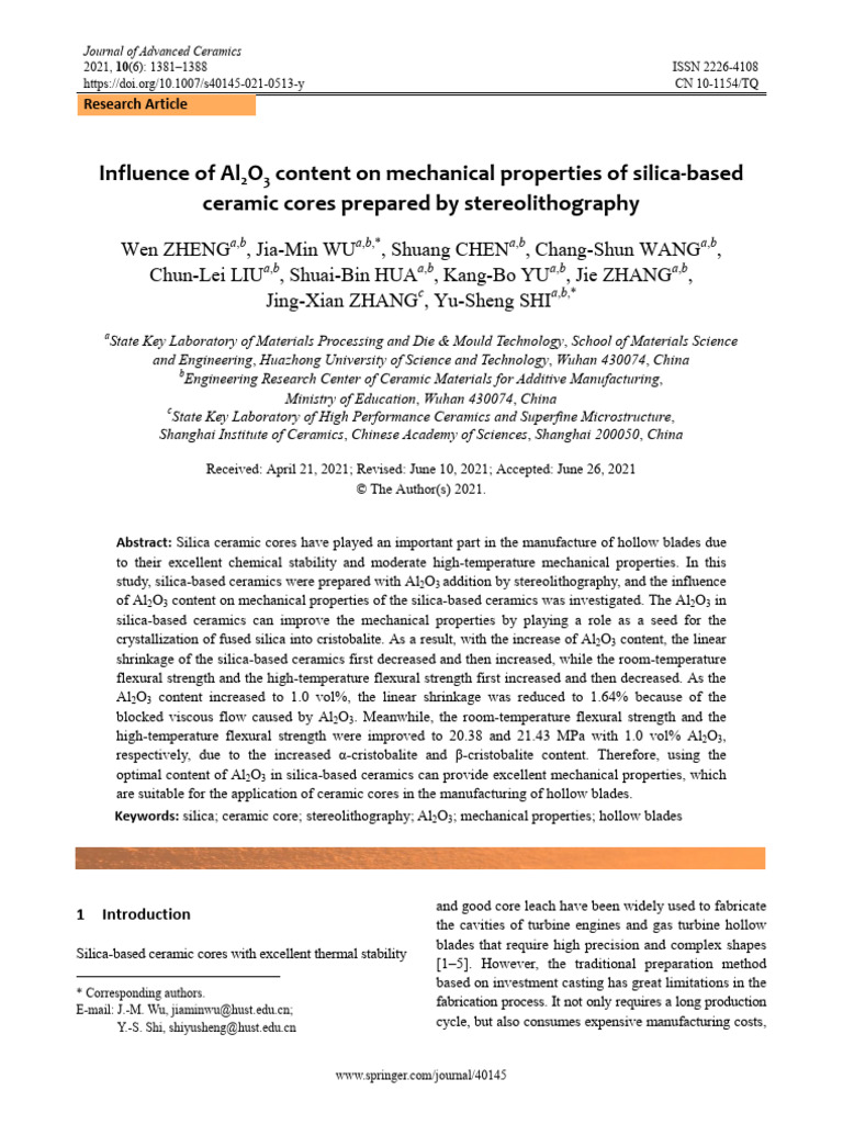 Al2O3 Impact on Silica Ceramic Strength | PDF | Ceramics | Sintering