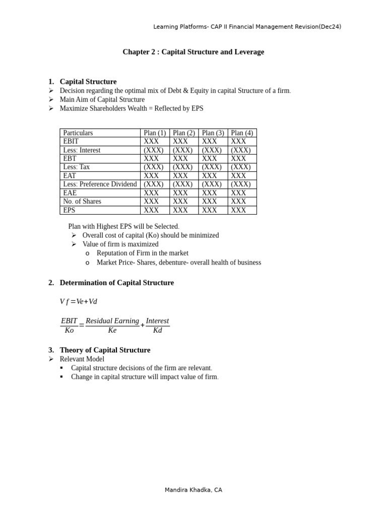Capital Structure Pdf Capital Structure Cost Of Capital