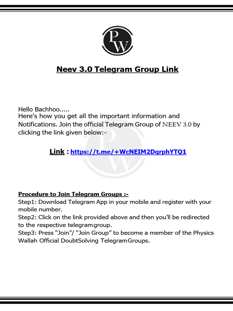 NEEV 3.0 Telegram Group Access Guide | PDF