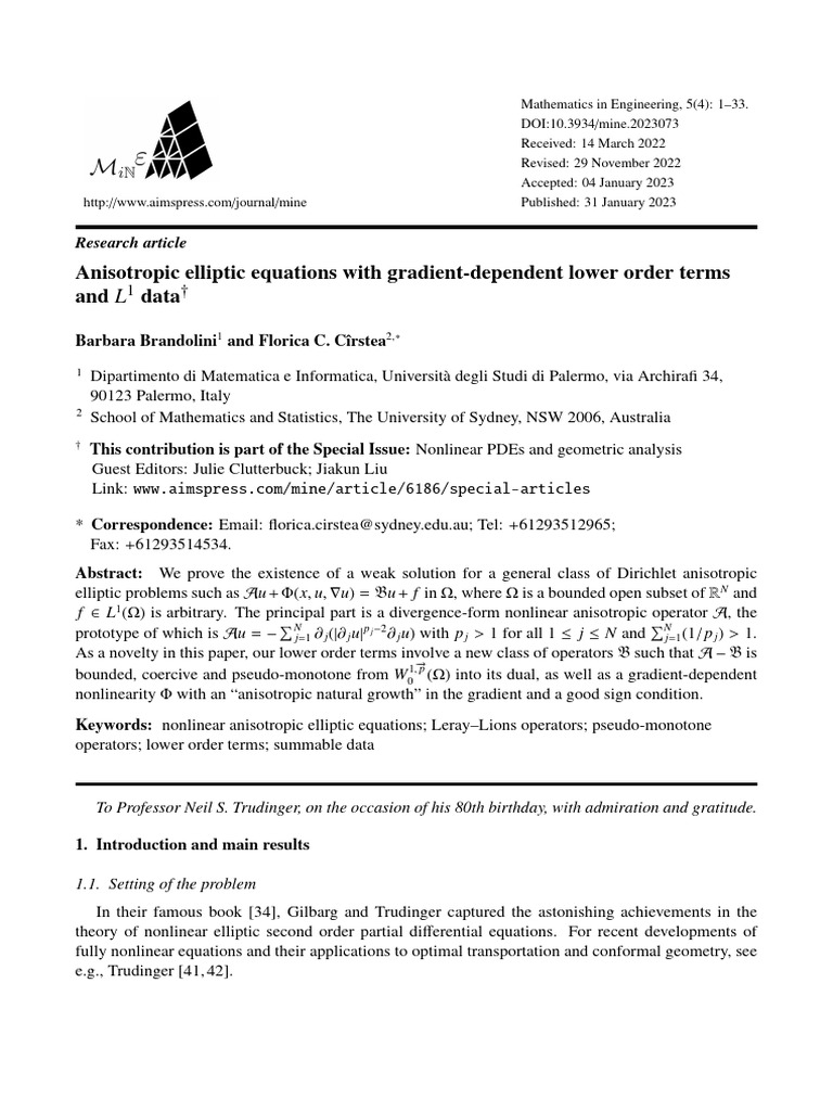 Anisotropic Elliptic Equations Analysis | PDF | Differential Equations ...