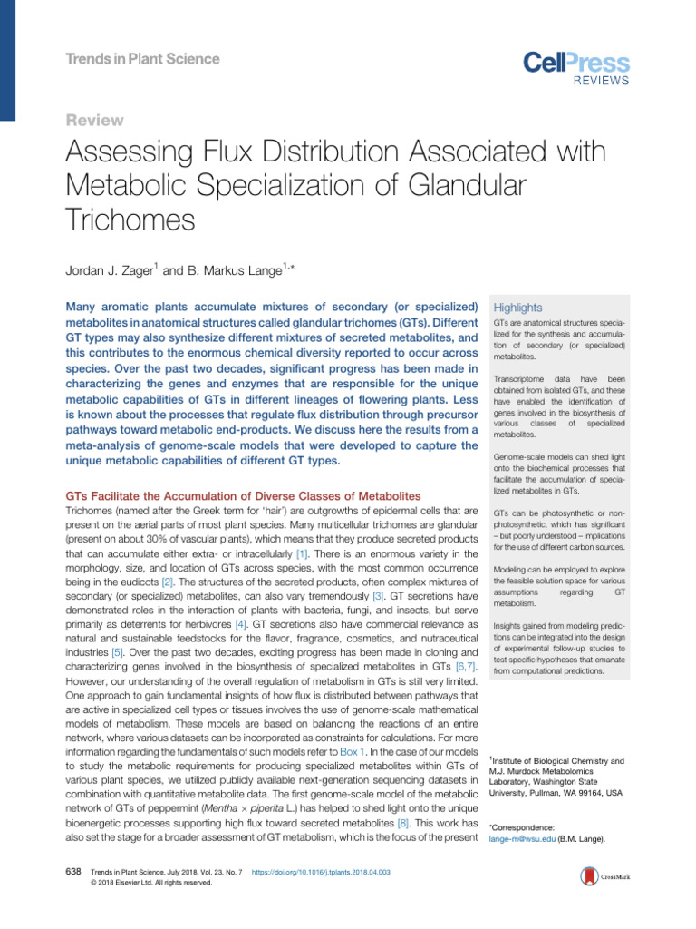 Assessing Flux Distribution Associated With Metabo | PDF | Metabolism ...