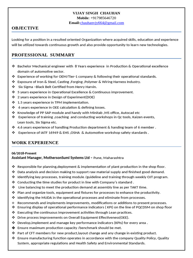 VIJAYSINGHCHAUHAN-Design Manager Position - Hrms CV | PDF | Six Sigma ...