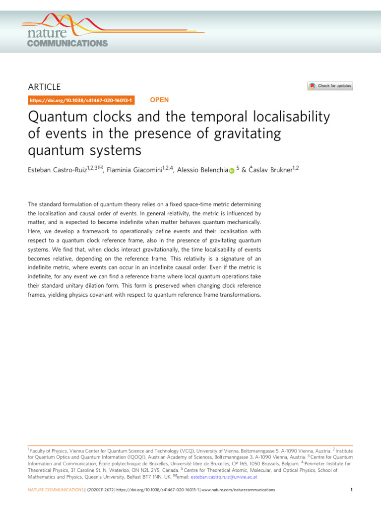 Quantum Clocks and The Temporal Localisability of Events in The ...