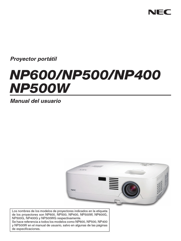 Proyector Np400 Np500 Np500w Np600 | PDF | Control remoto | Pantalla de ...