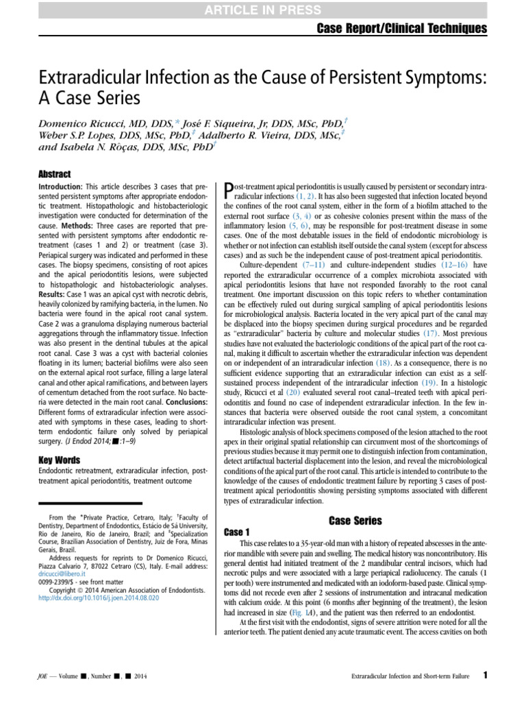 Extraradicular Infections in Endodontics | PDF | Epithelium | Infection