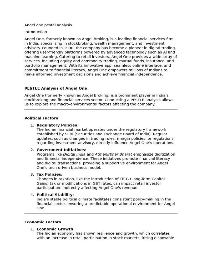 Angel One PESTLE Analysis Overview | PDF | Stock Market | Investing