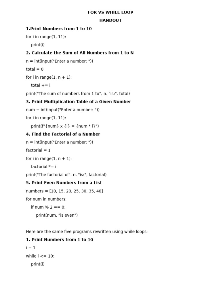 Numericals of For and While Loop 1 | PDF